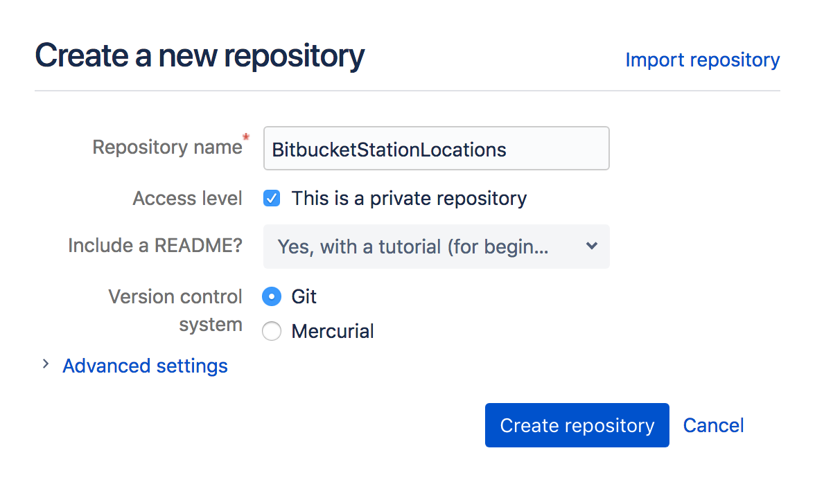 repository name git show Git a Create  Atlassian repository Documentation