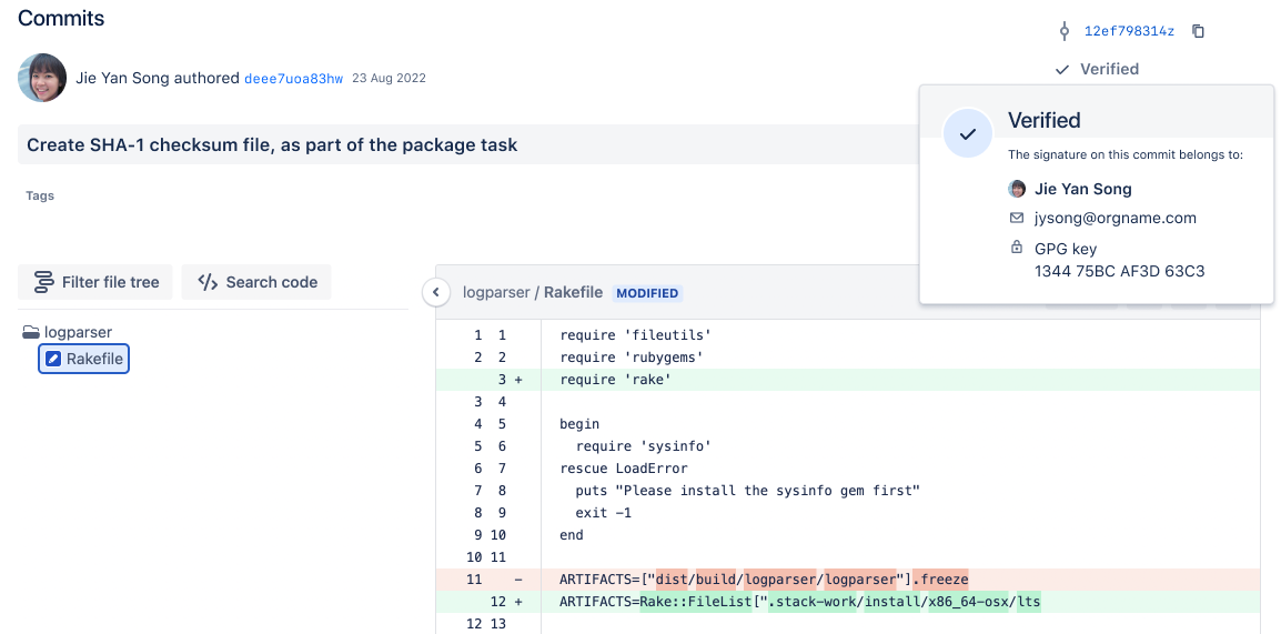 Signature verification in commit details