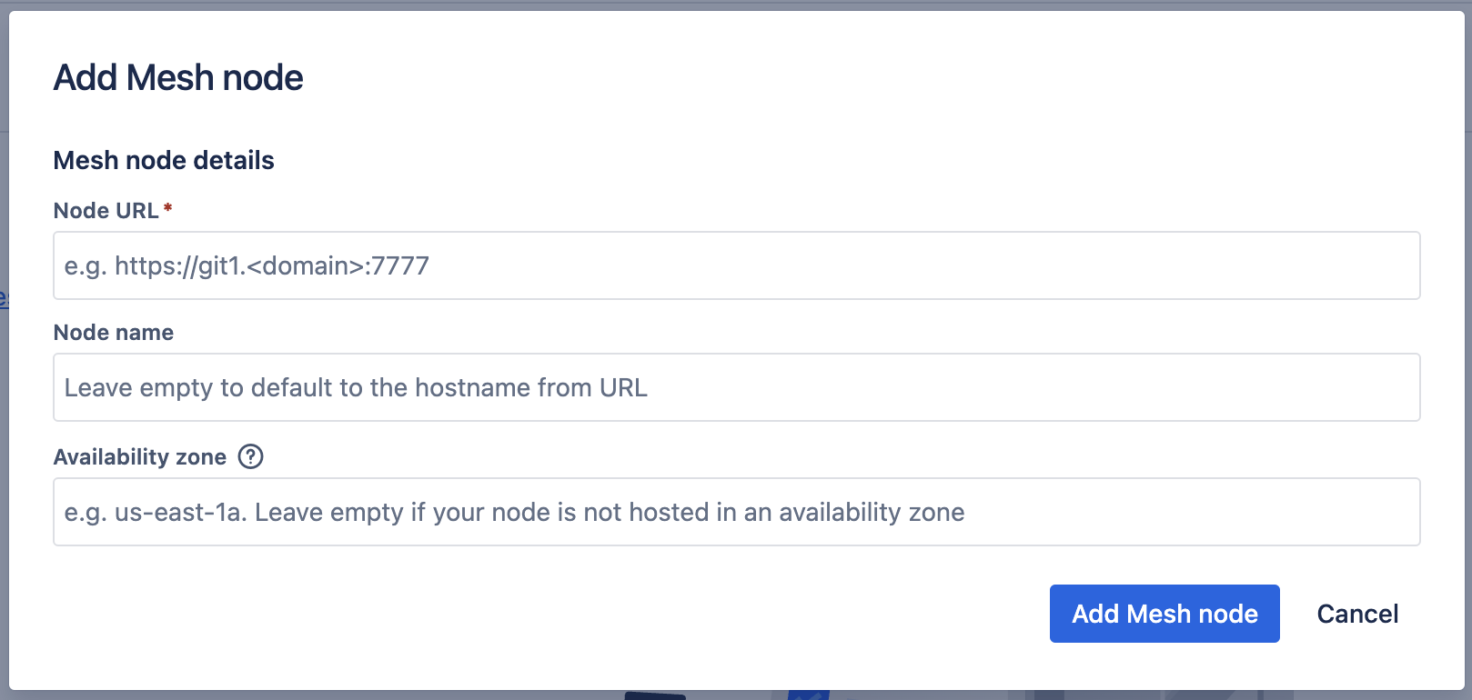 Bitbucket Mesh registration dialog