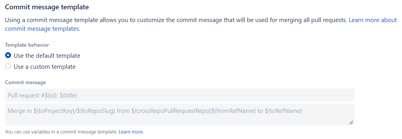 Commit message template configuration