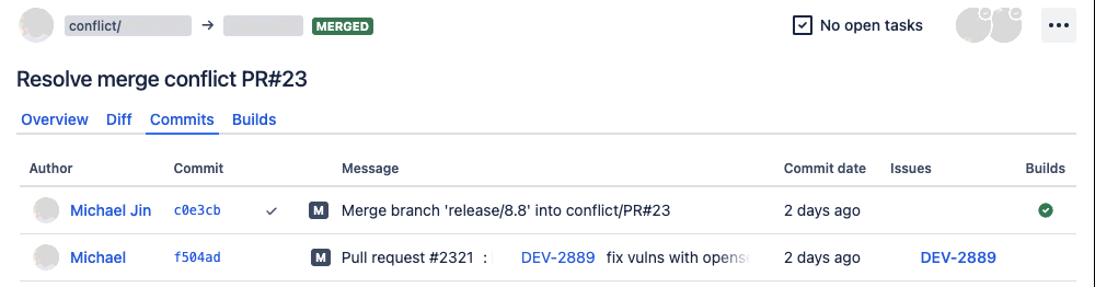 Pull request commits tab view