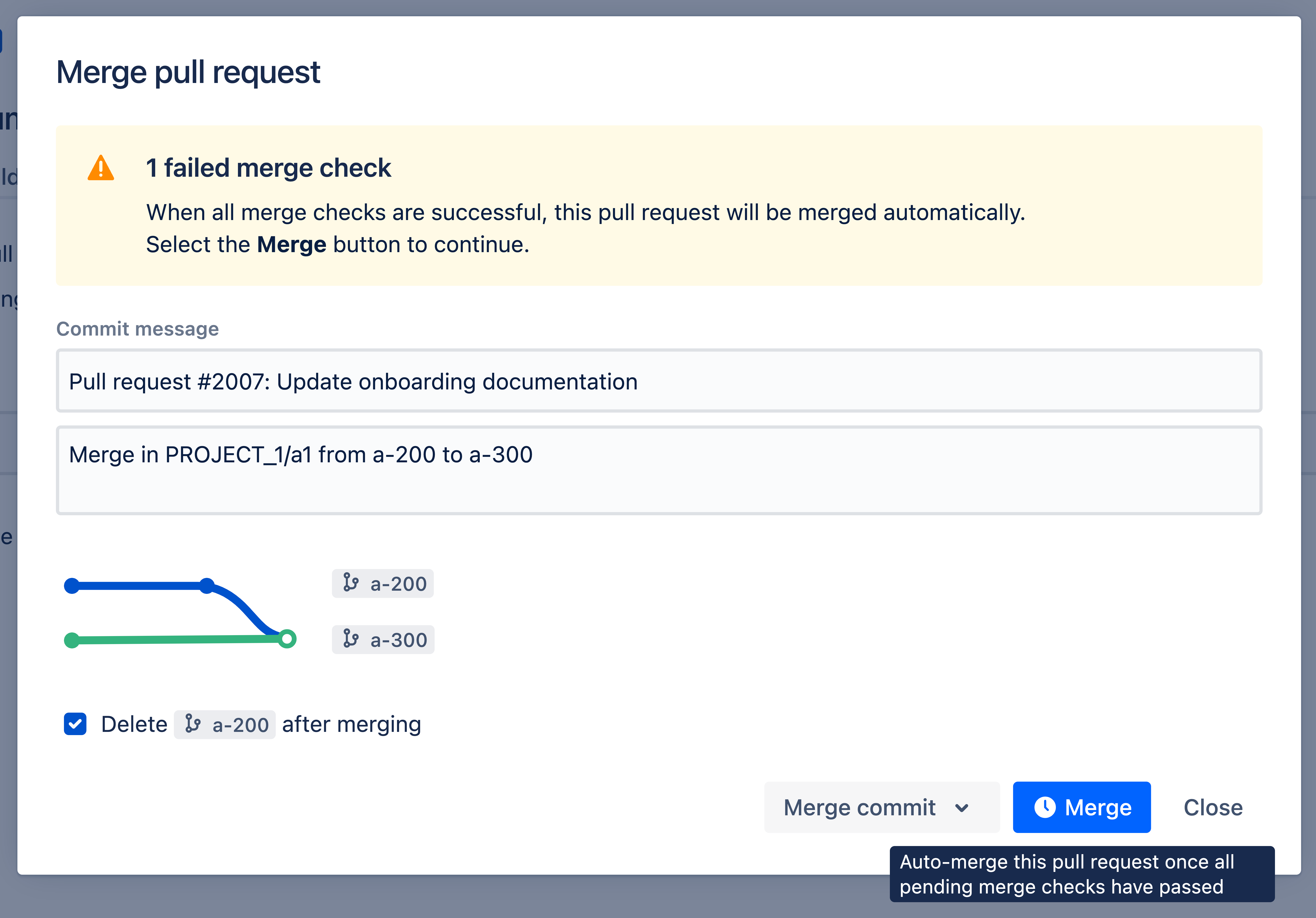 Auto-merge pull request dialog