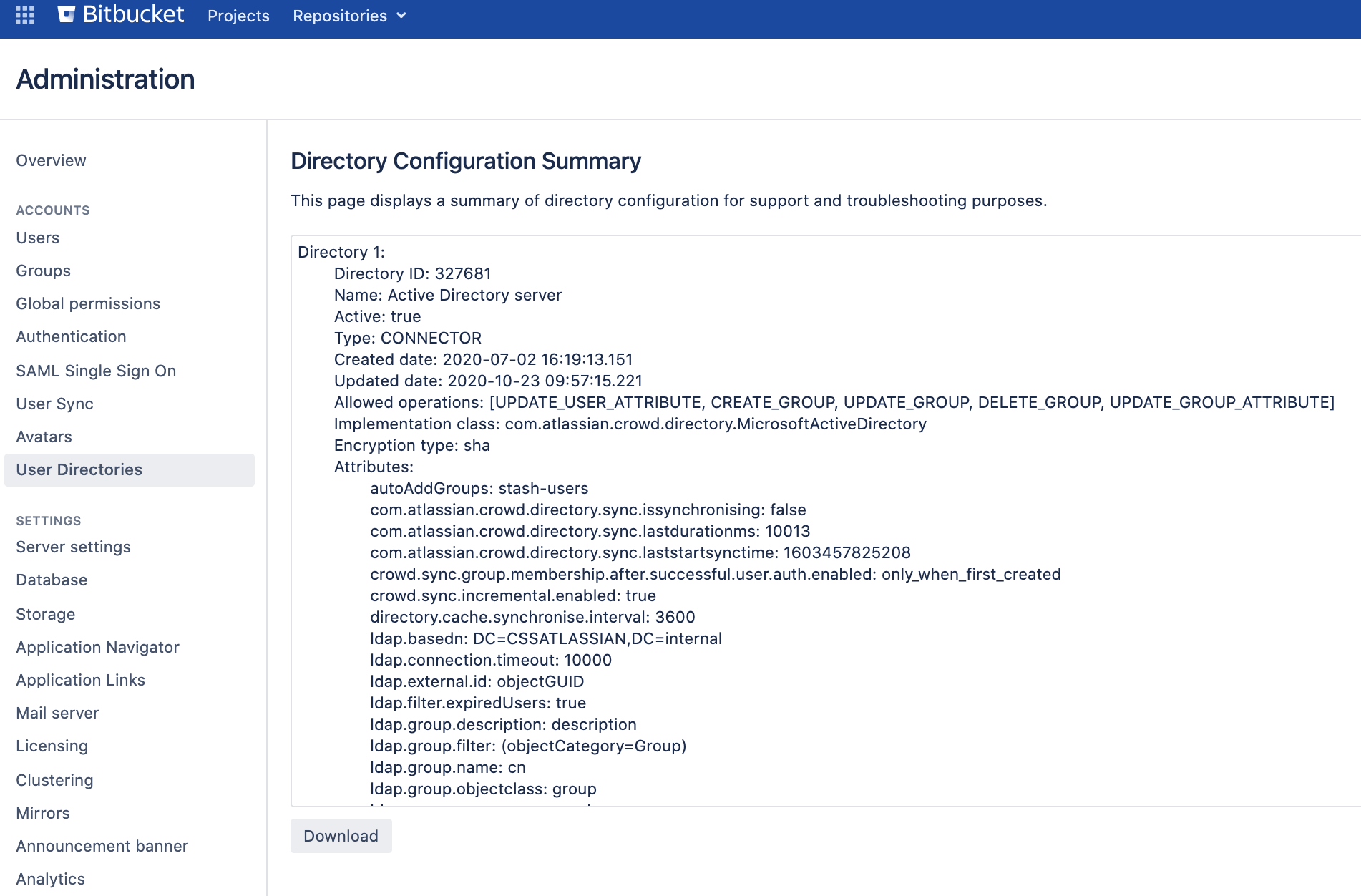 Generate A Directory Configuration Summary In Bitbucket Server ...