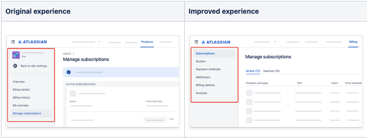 Original billing experience vs improved billing experience