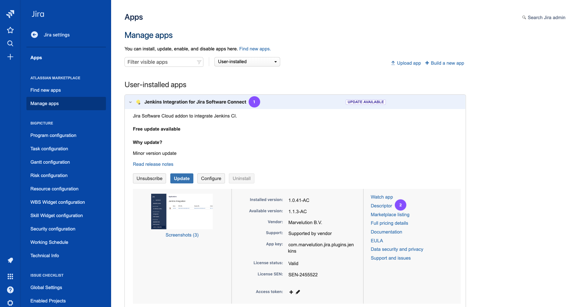 confluence manage apps