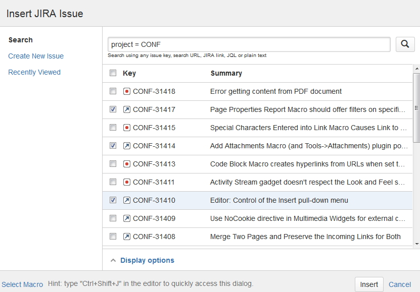 https://confluence.atlassian.com/doc/jira-issues-macro-139380.html