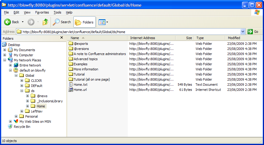 A Confluence WebDAV Client Web Folder in Windows XP