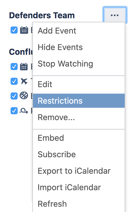 [その他のオプション] メニューの [制限] ボタン