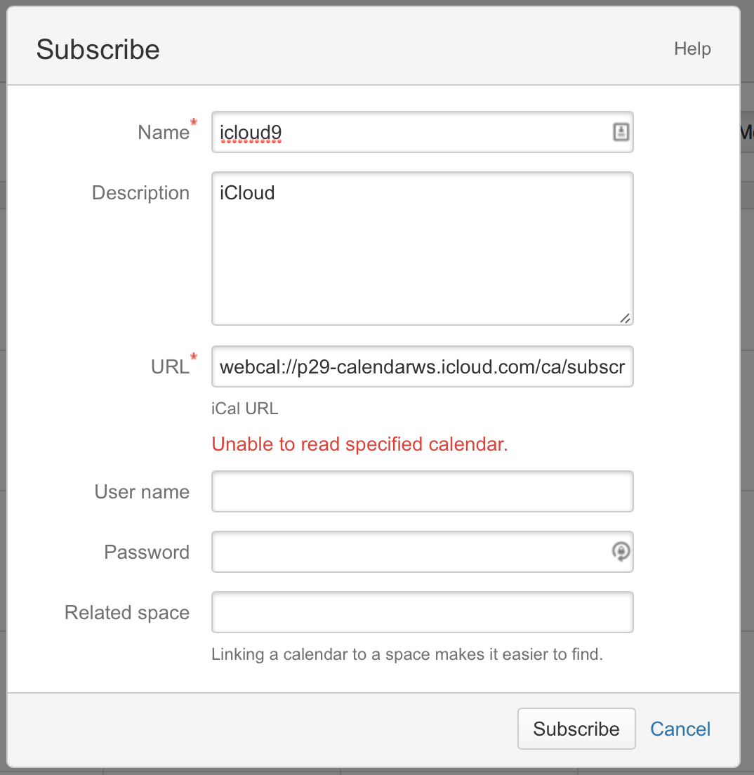 Unable to Subscribe to iCloud Calendar by URL with Team Calendars for