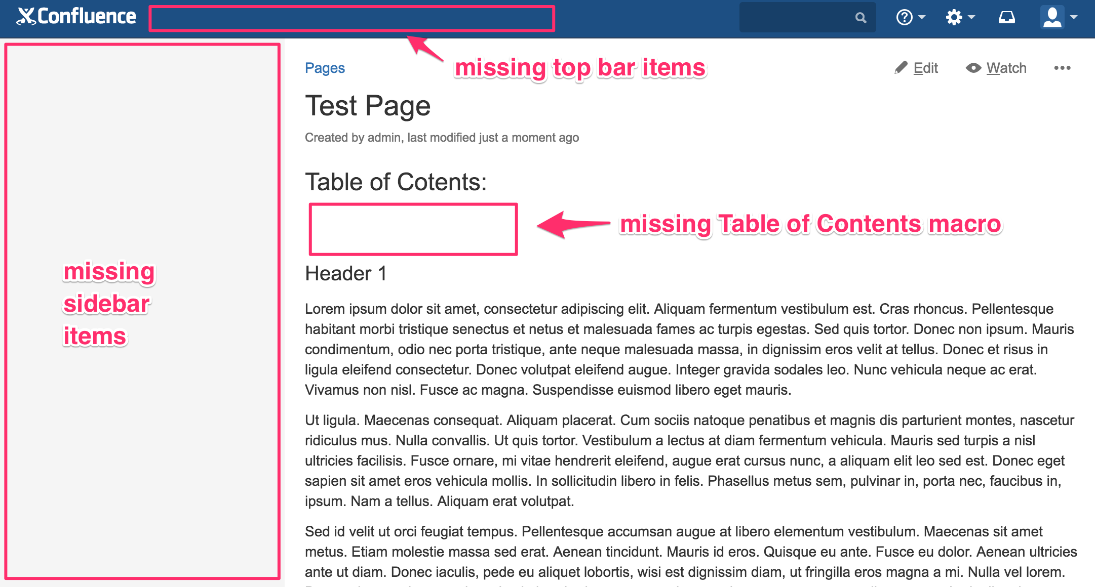 Side Bar And Top Bar Menu Items Are Missing When Using Chrome Or Internet Explorer Confluence Atlassian Documentation
