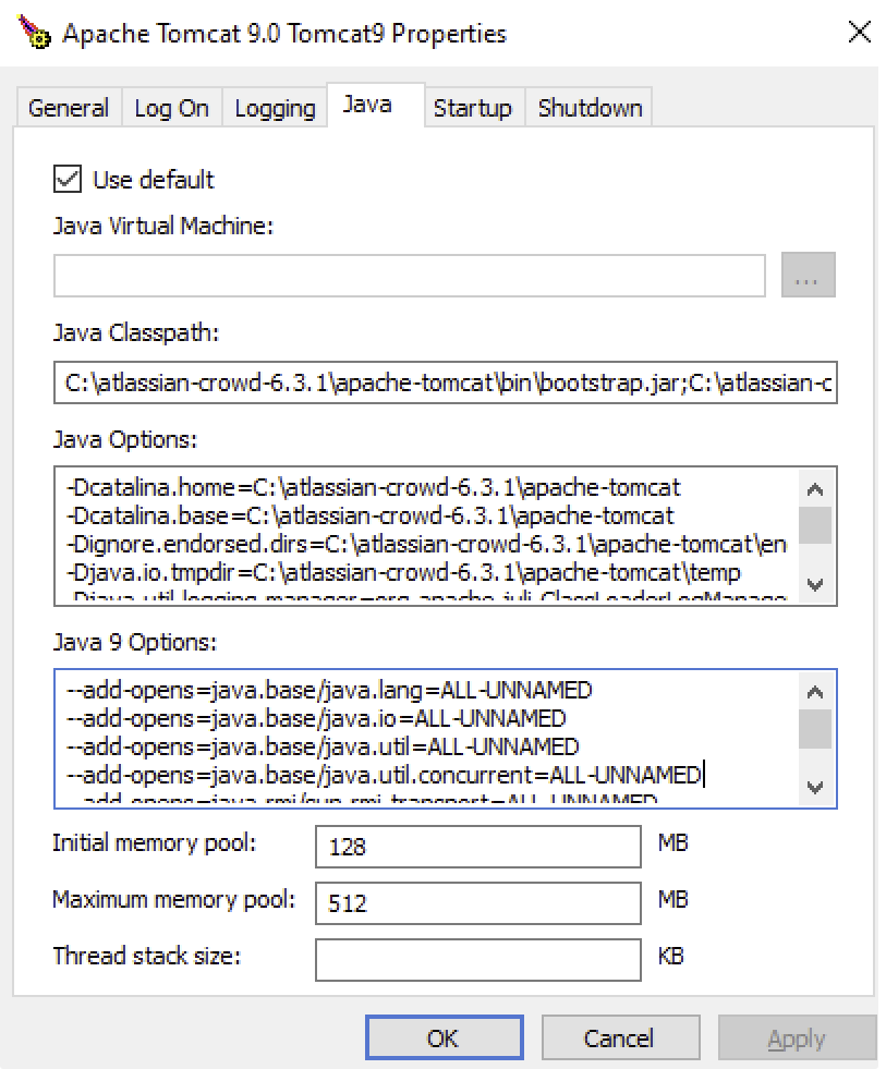Setting system properties via editing the service
