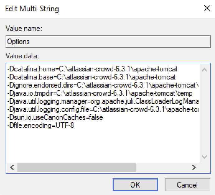 Options window for Setting system properties via registry editor