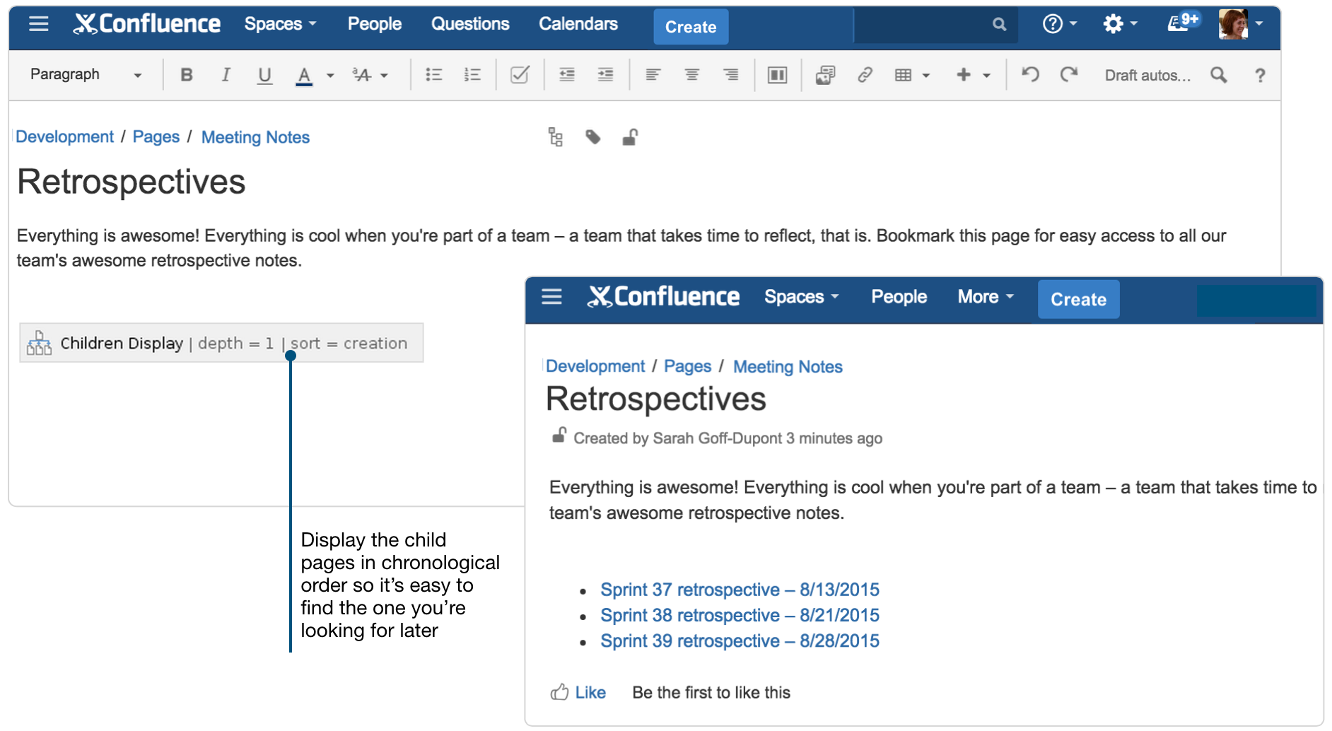 Create sprint retrospective and demo pages (like a BOSS) Confluence