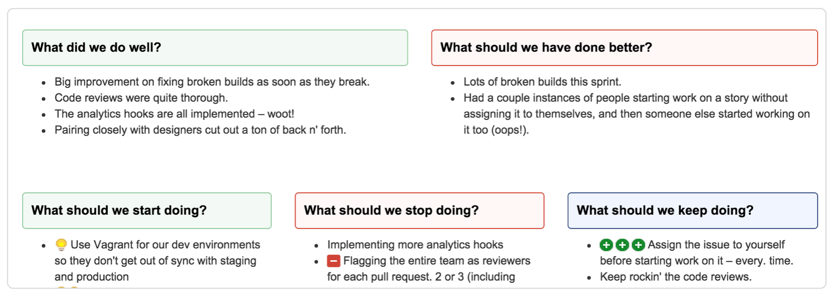 sprint retrospective examples