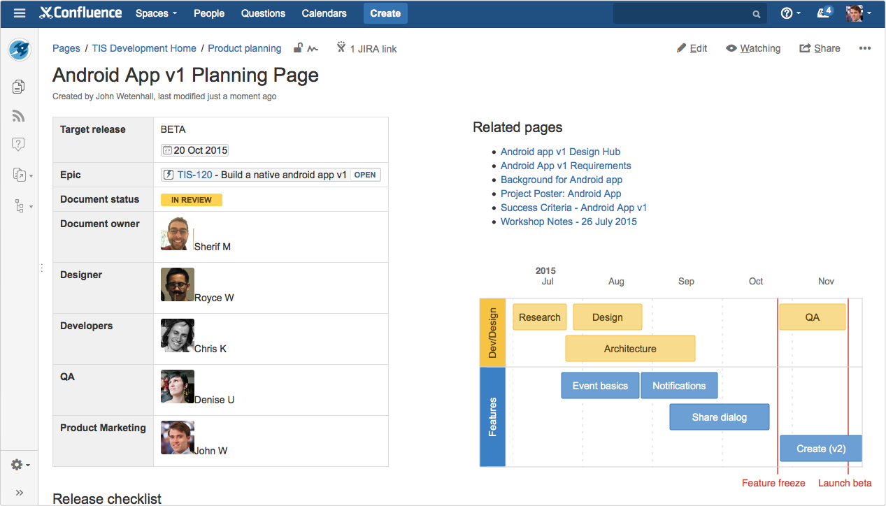 How To Build A Release Planning Page In Confluence Confluence Data Center And Server 7 12 Atlassian Documentation