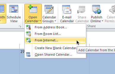 how to add a calendar in outlook from internet