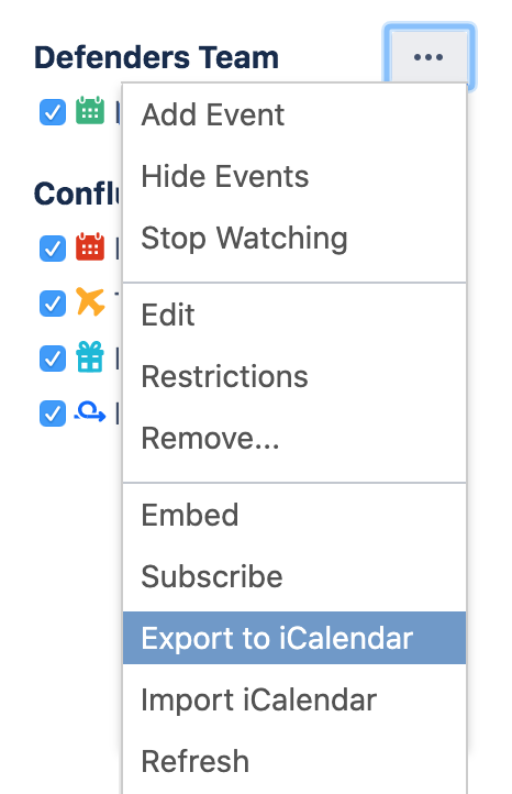 Export Team Calendars Content to Other Calendars Confluence Data