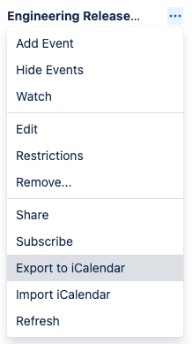 Export to iCalendar button in the calendar more actions menu