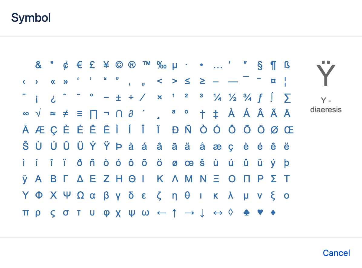 Symbols Emoticons And Special Characters Confluence Data Center And Server 7 12 Atlassian Documentation