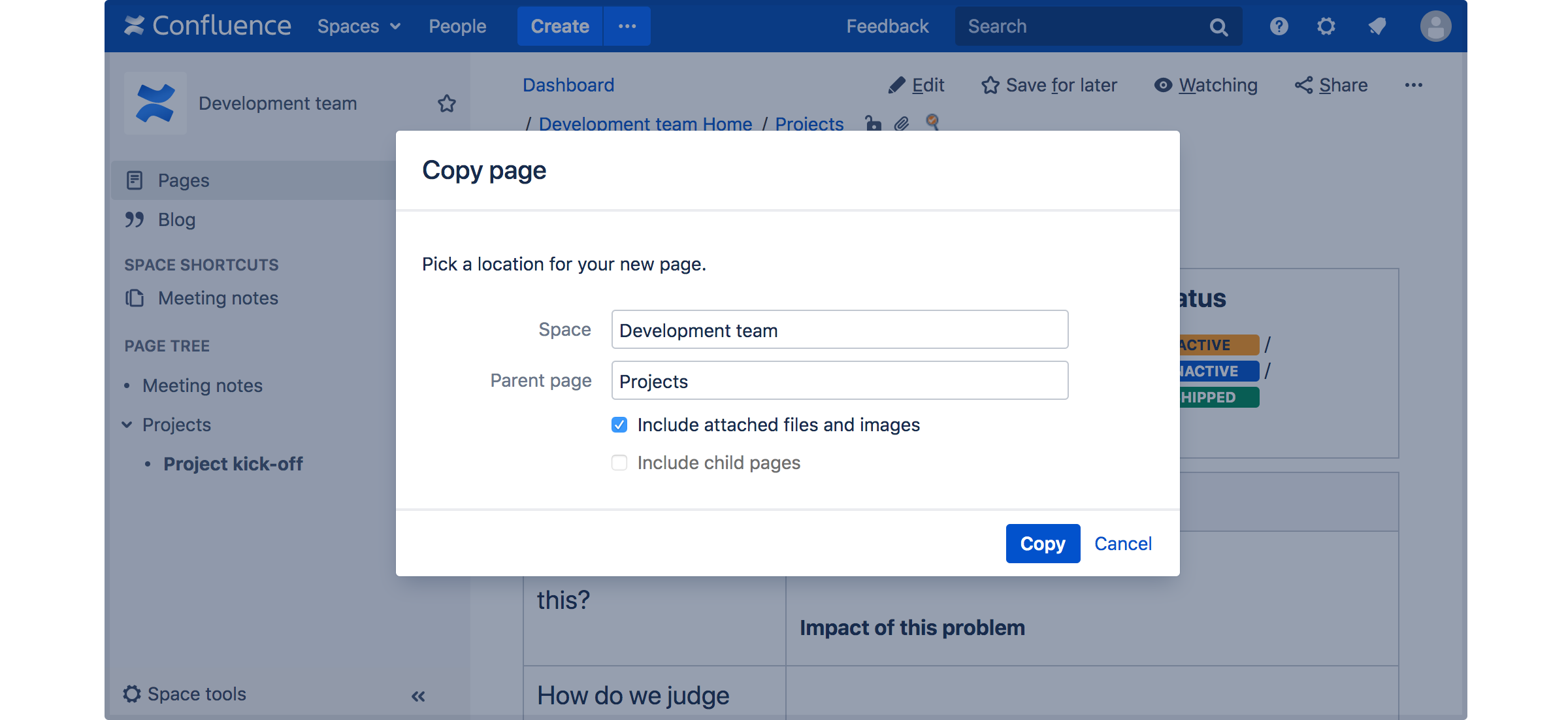 Copy a Page | Confluence Data Center and Server 7.15 | Atlassian ...