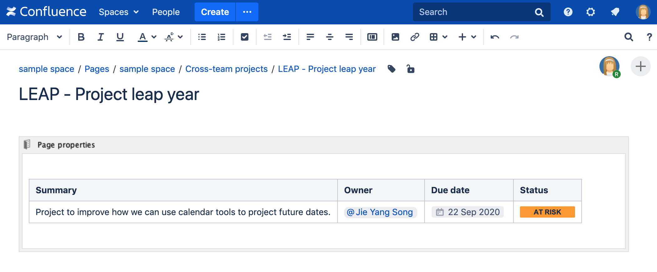 page properties report confluence sort by