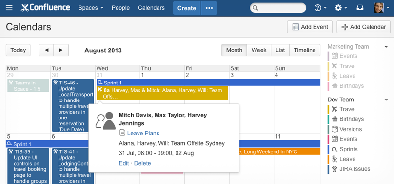 how to use confluence team calendar