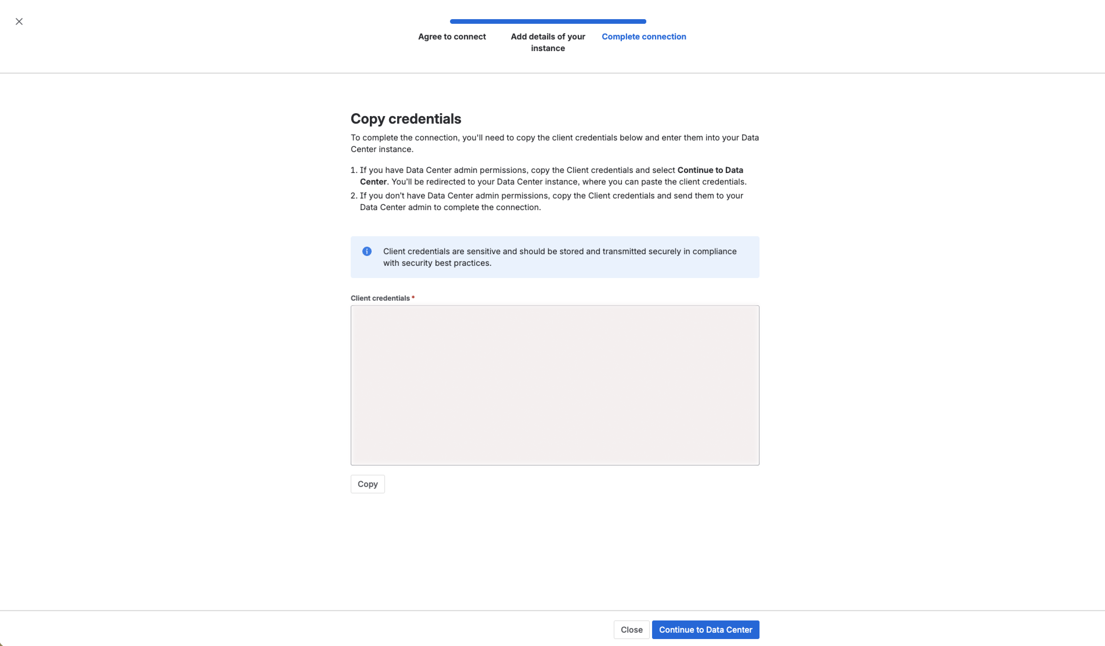 アトラシアンの管理の [Copy Credentials (認証情報のコピー)] オプション