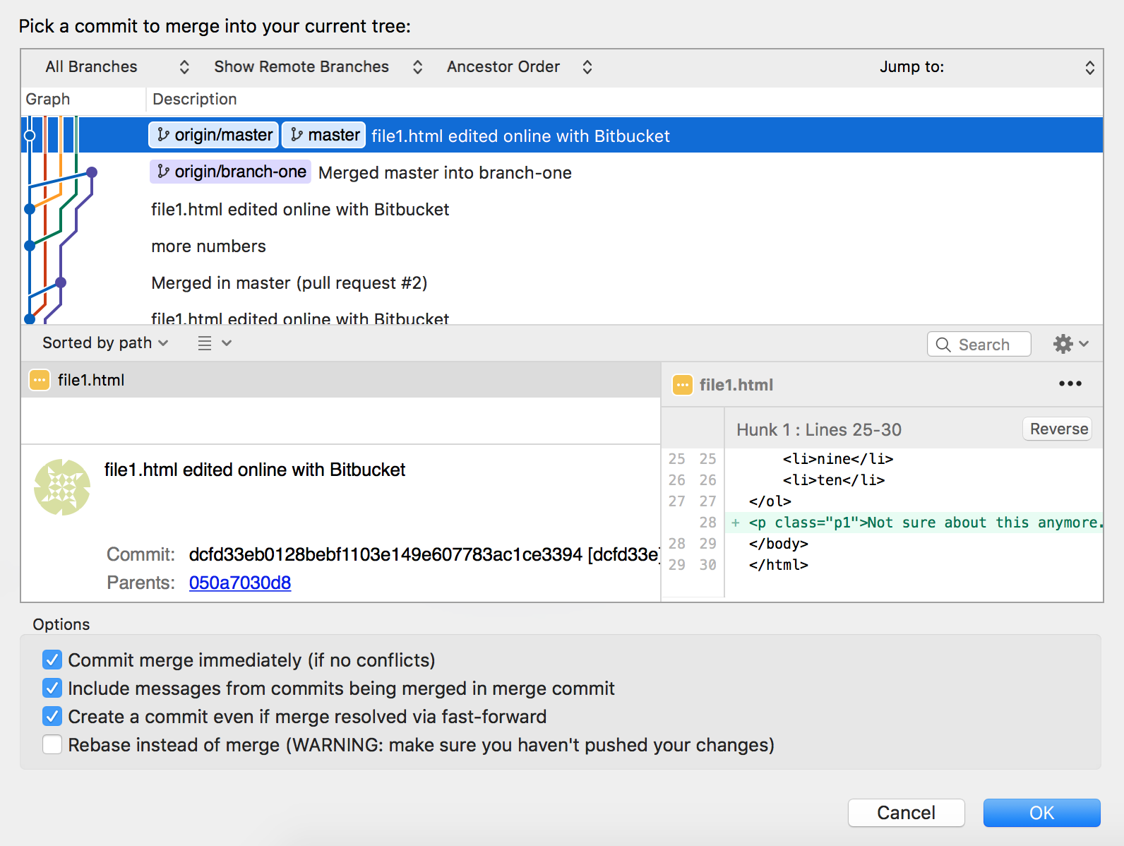 Merge In Sourcetree