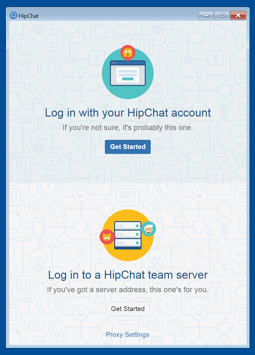 Screenshot of selection screen for HipChat cloud or HipChat Server