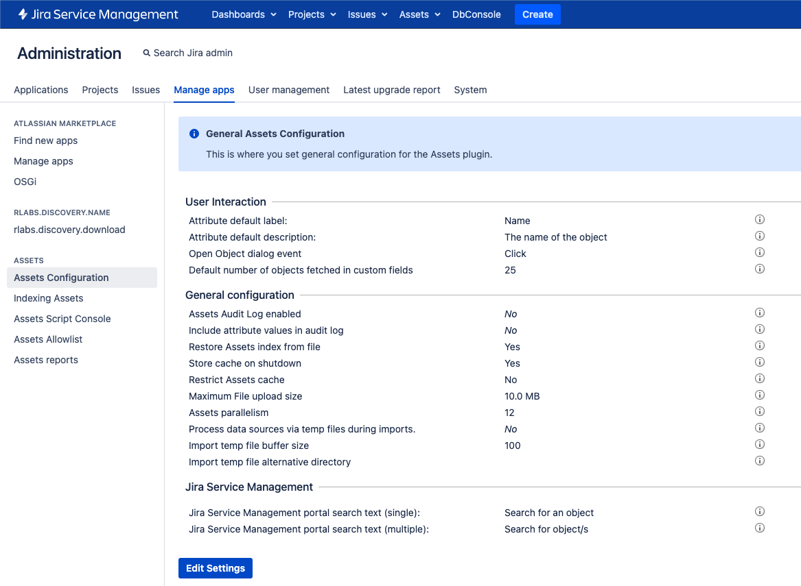 Assets configuration page where the feature can be toggled