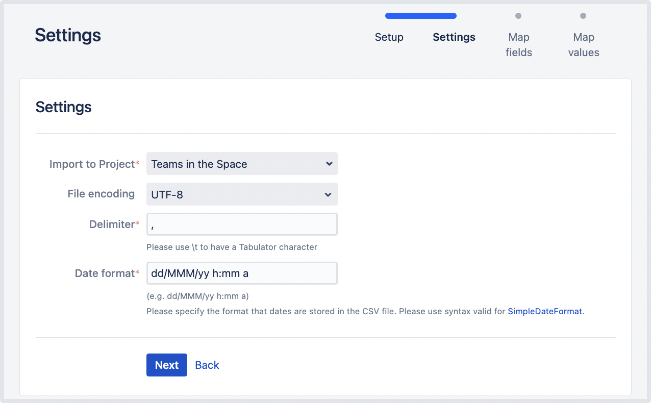 Creating issues using the CSV importer Jira Core Data Center and