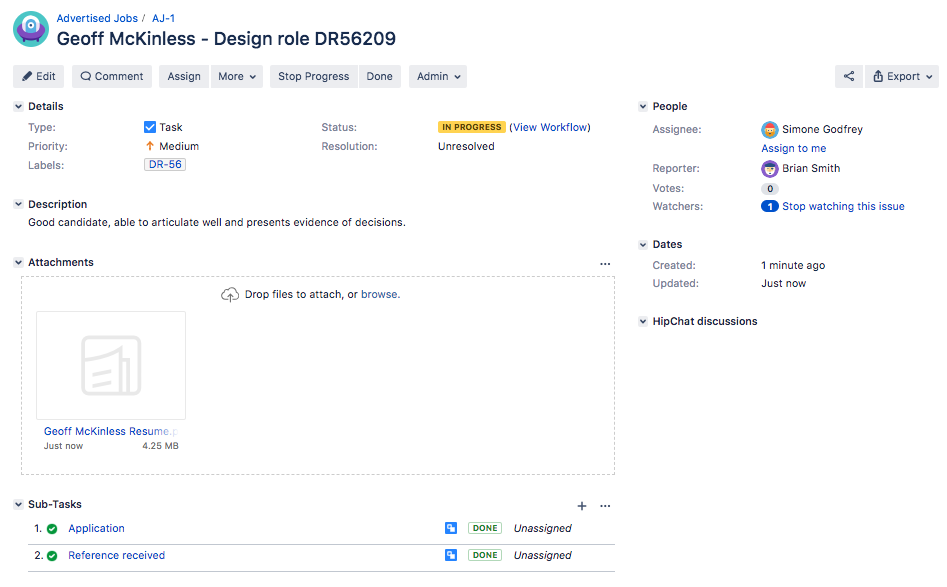 Task for the design role candidate Geoff McKinless.