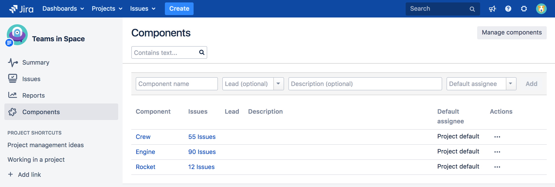 Components page