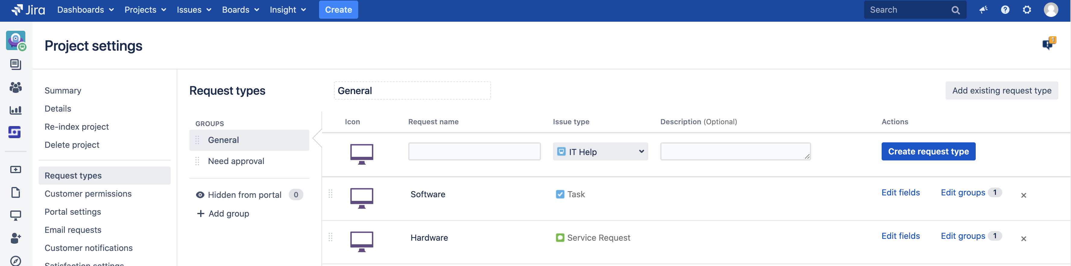 Insight custom fields configuration