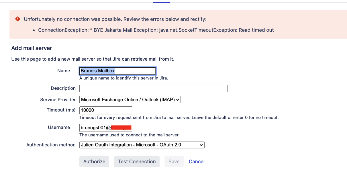 Jira Mail Handlers Or Service Management Mail Handlers Cannot Be Configured Using Oauth 2 0 The Authorization Or Connection Test Fails Jira Atlassian Documentation