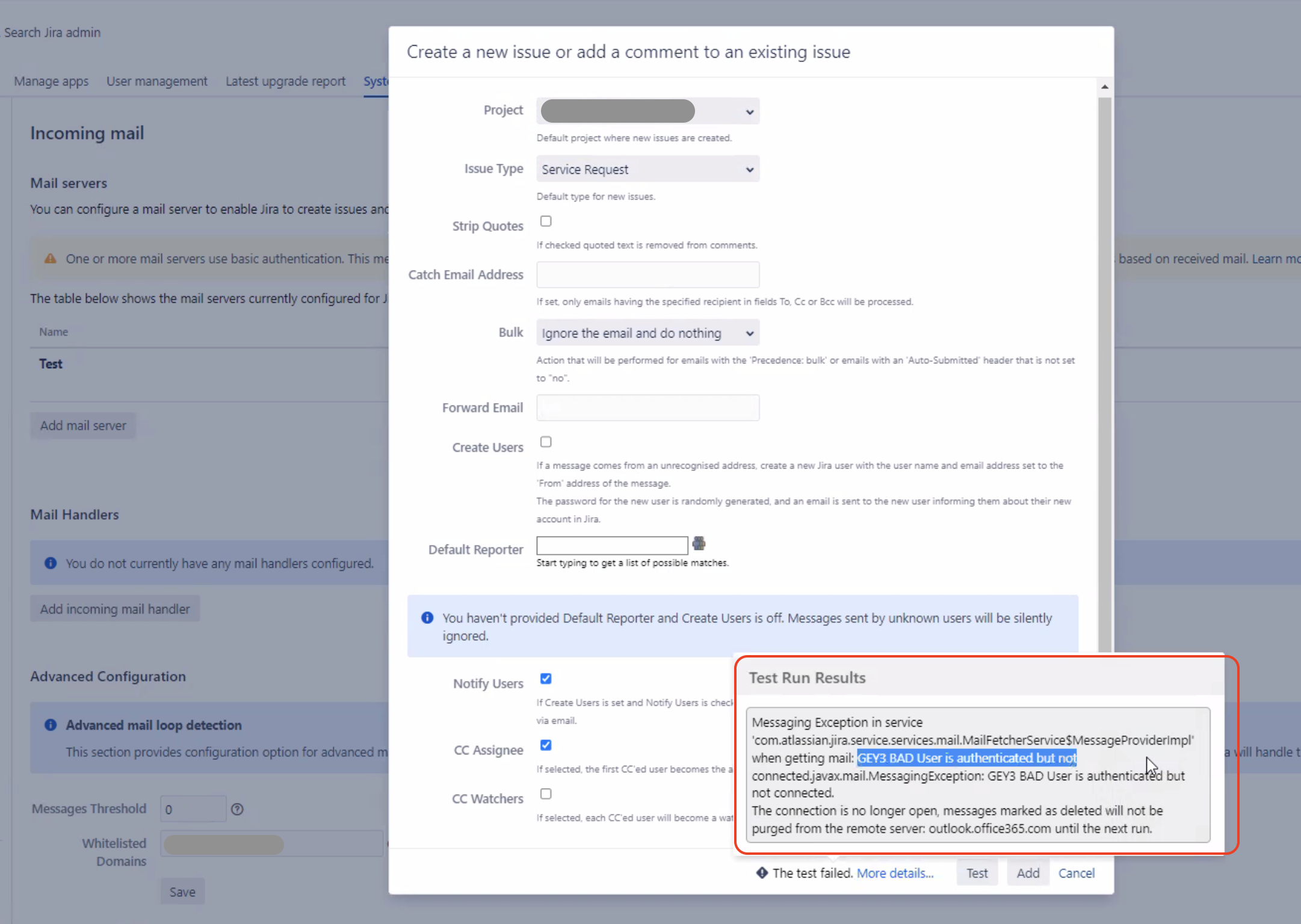 Jira Mail Handlers or Service Management Mail Handlers cannot be ...