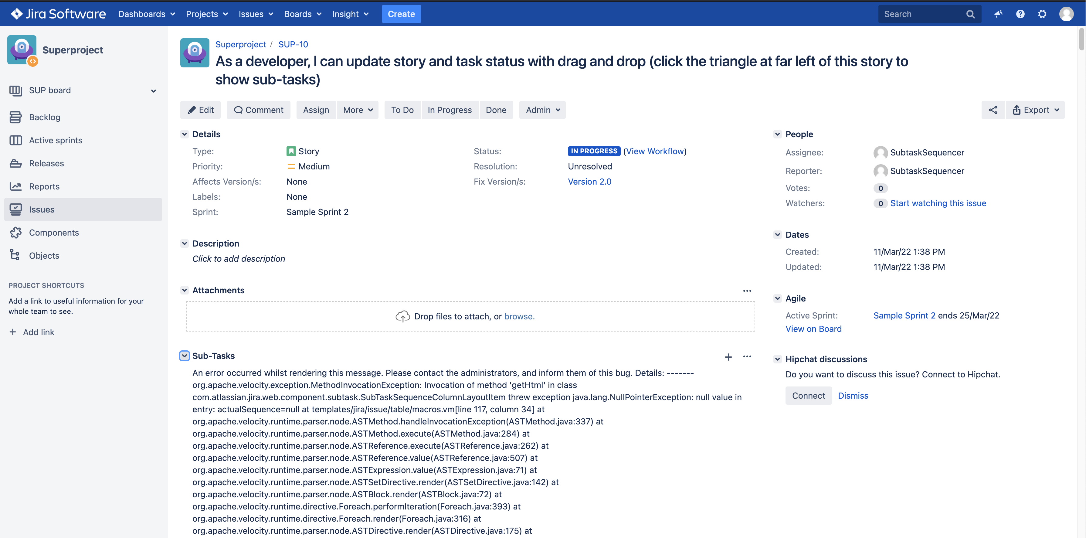 Subtasks don't display (sequence null) 