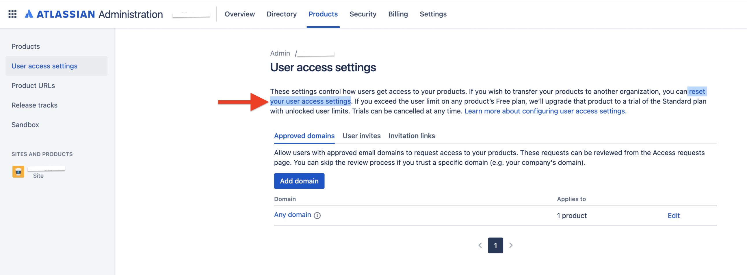 Reset user access settings