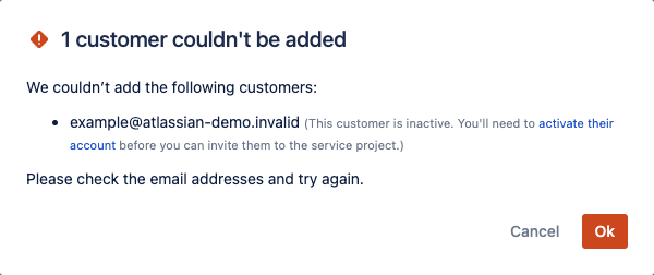 Unable to Add Service Management Customer | Jira | Atlassian Documentation