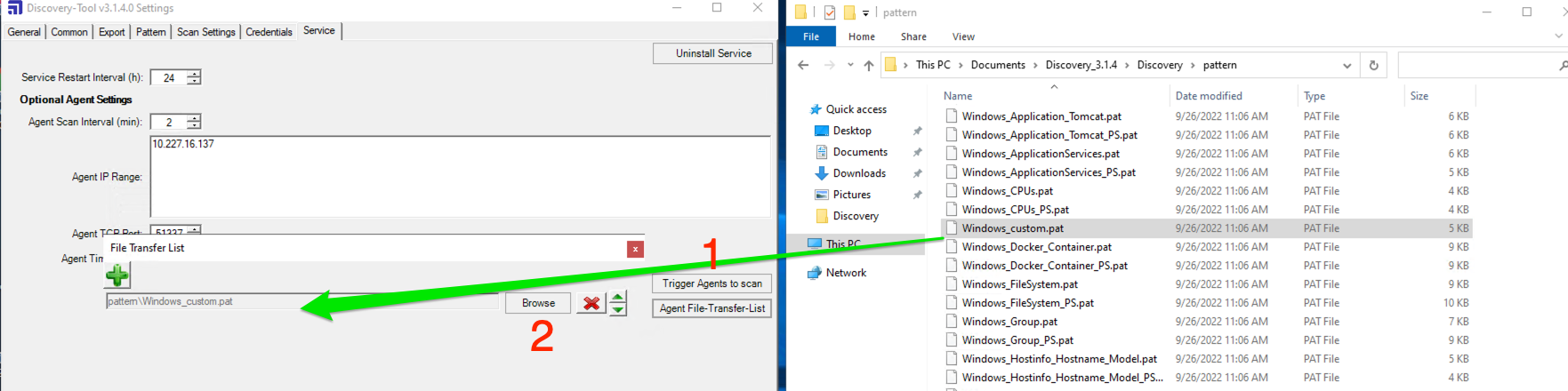 The file transfer list in earlier versions of Discovery Tool