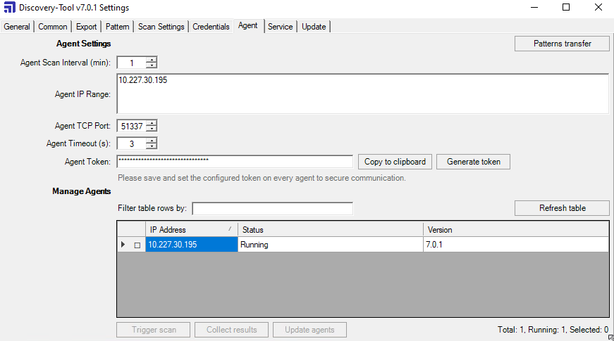 Agent settings in Discovery Tool v7.0.1