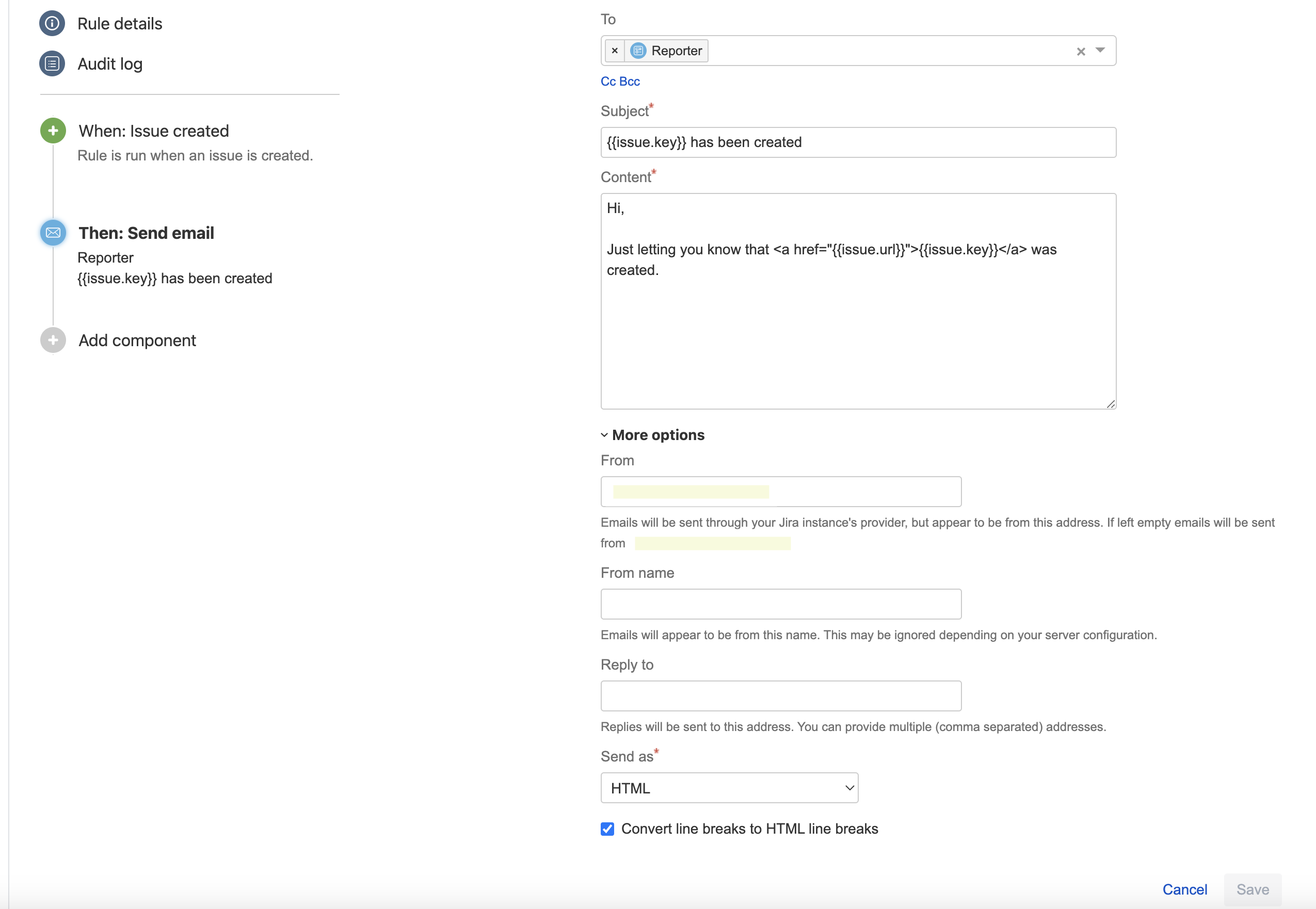 Notification sample sent from Automation for Jira with hyperlink | Jira ...