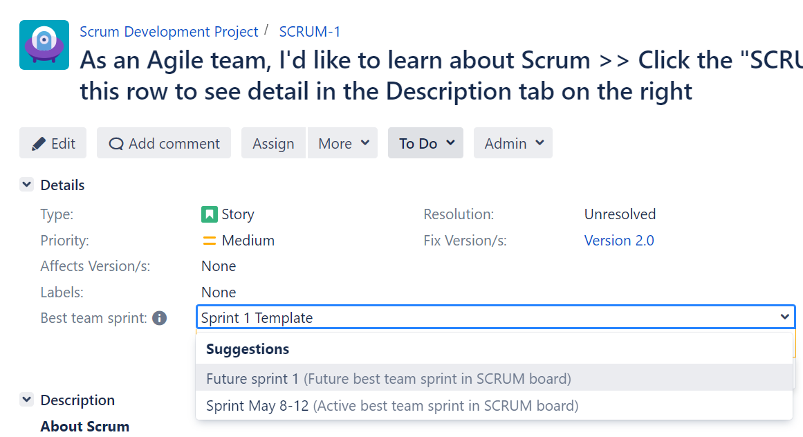 Capitalization behavior in the drop-down list of sprints in the issue view