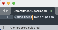 10 characters selected. the highlighted string is the word commitment.