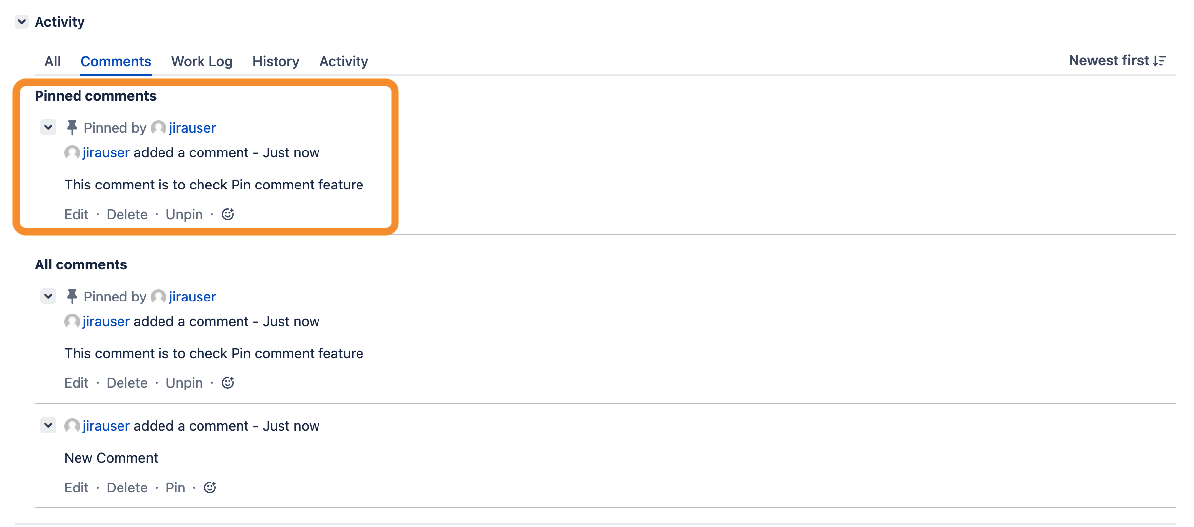 pin comment jira