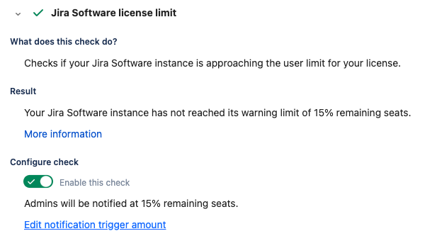 Screen shot of the software license limit check