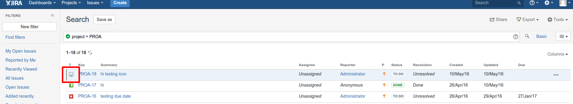 Jira Doesn T Render Issue Type Icon In Issue Navigator Atlassian