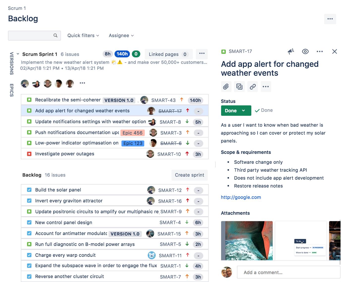 jira taskboard rows for story