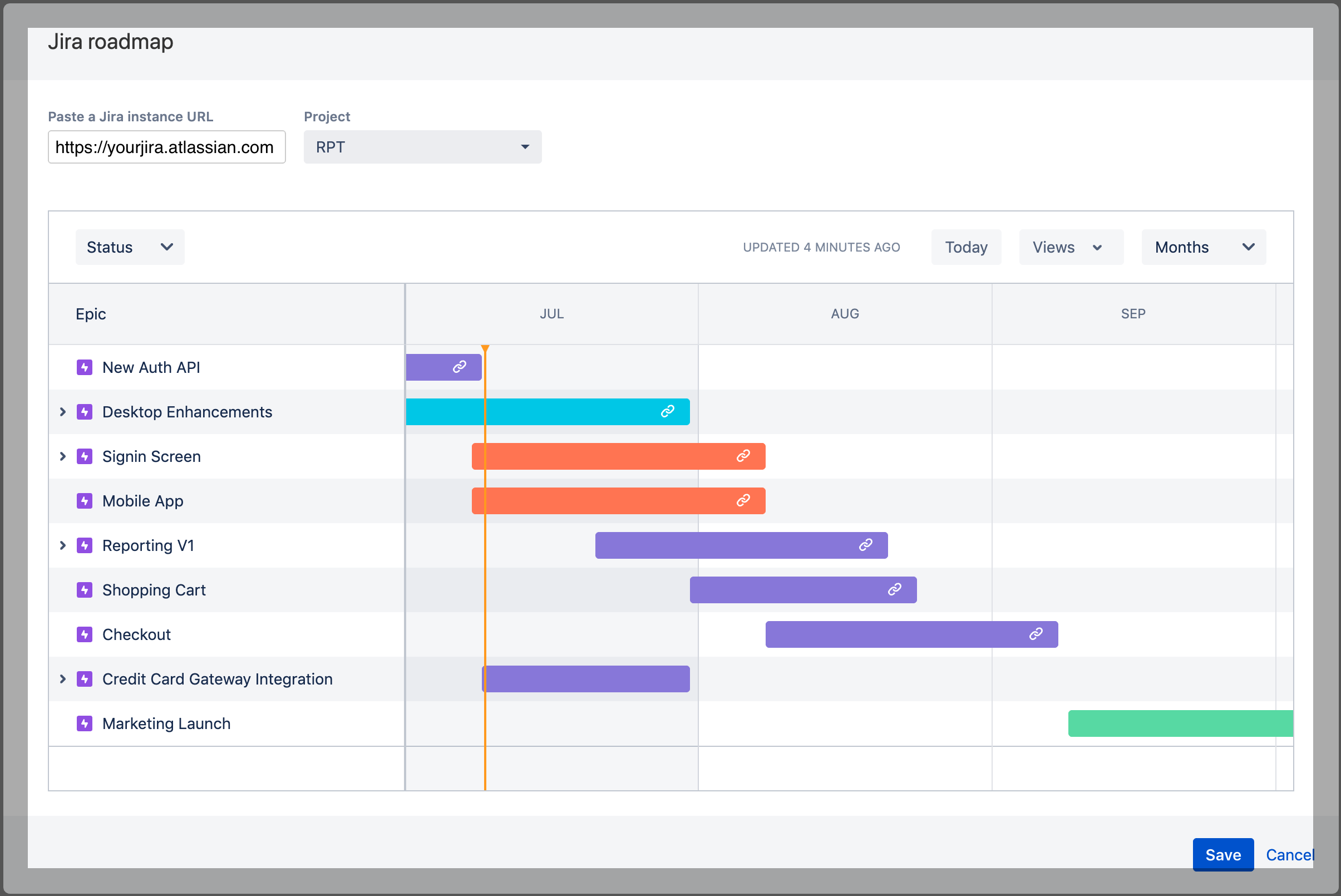 confluence roadmap planner link to jira ticket