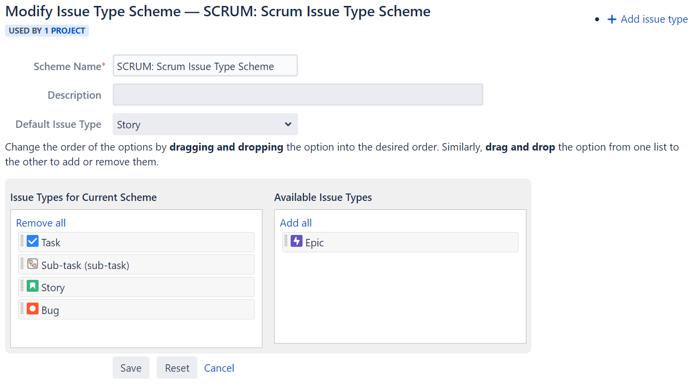 Removing an issue type from a scheme